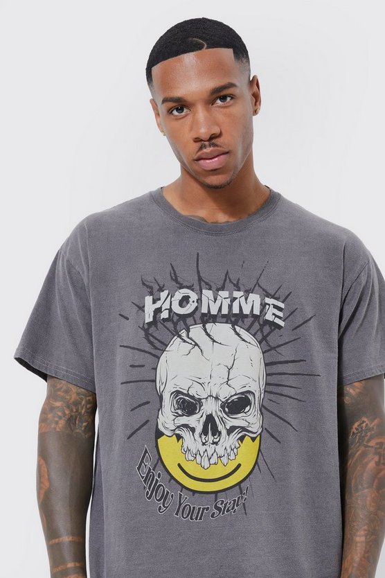 Oversize T-Shirt mit Totenkopf Homme Print