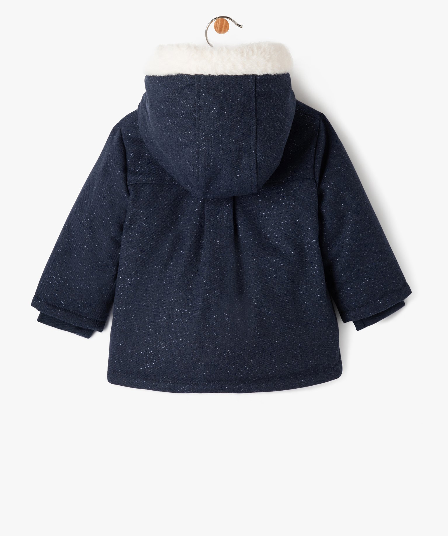 Manteau à capuche doublé peluche avec écharpe bébé fille bleu fonce | GEMO