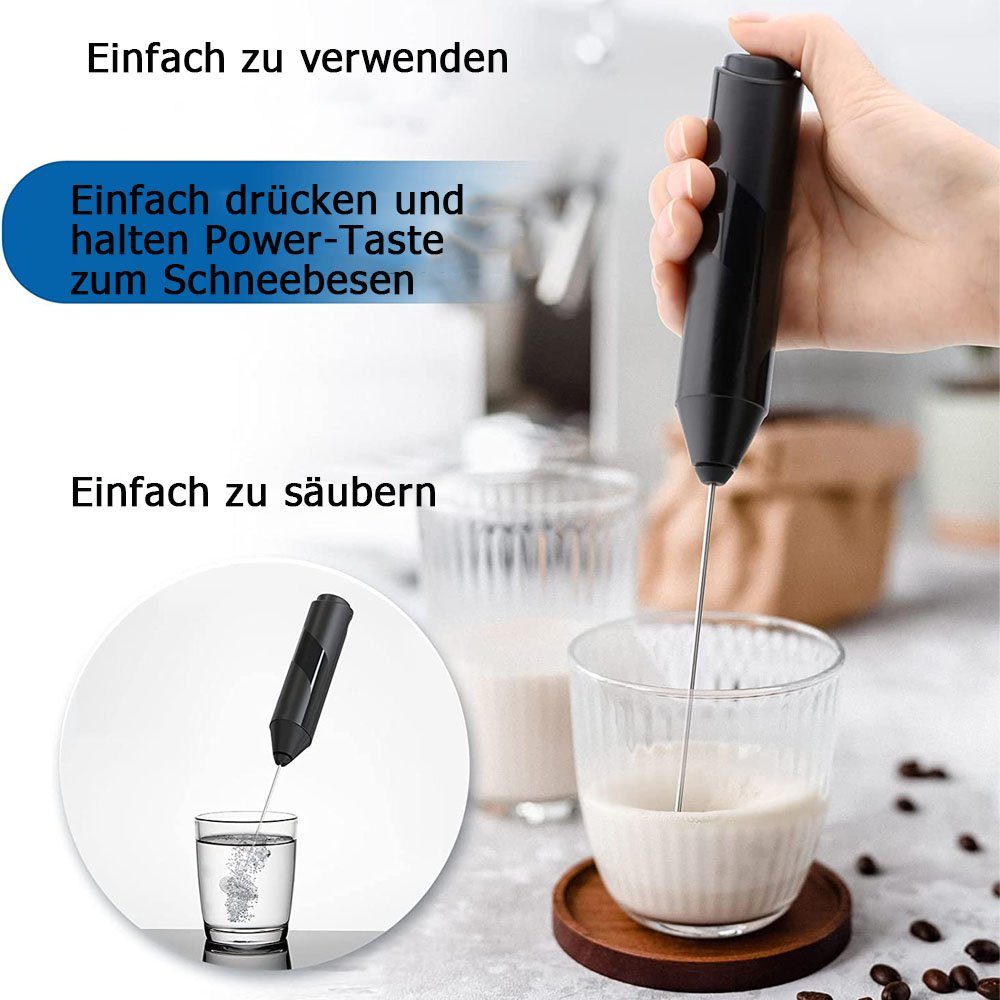 Sarfly Milchaufschäumer Milchaufschäumer Stab/Milchschäumer Elektrisch tragbarer, mit Hoher Leistung 14000U/min/Mini-Getränkemixer Kaffeebesen