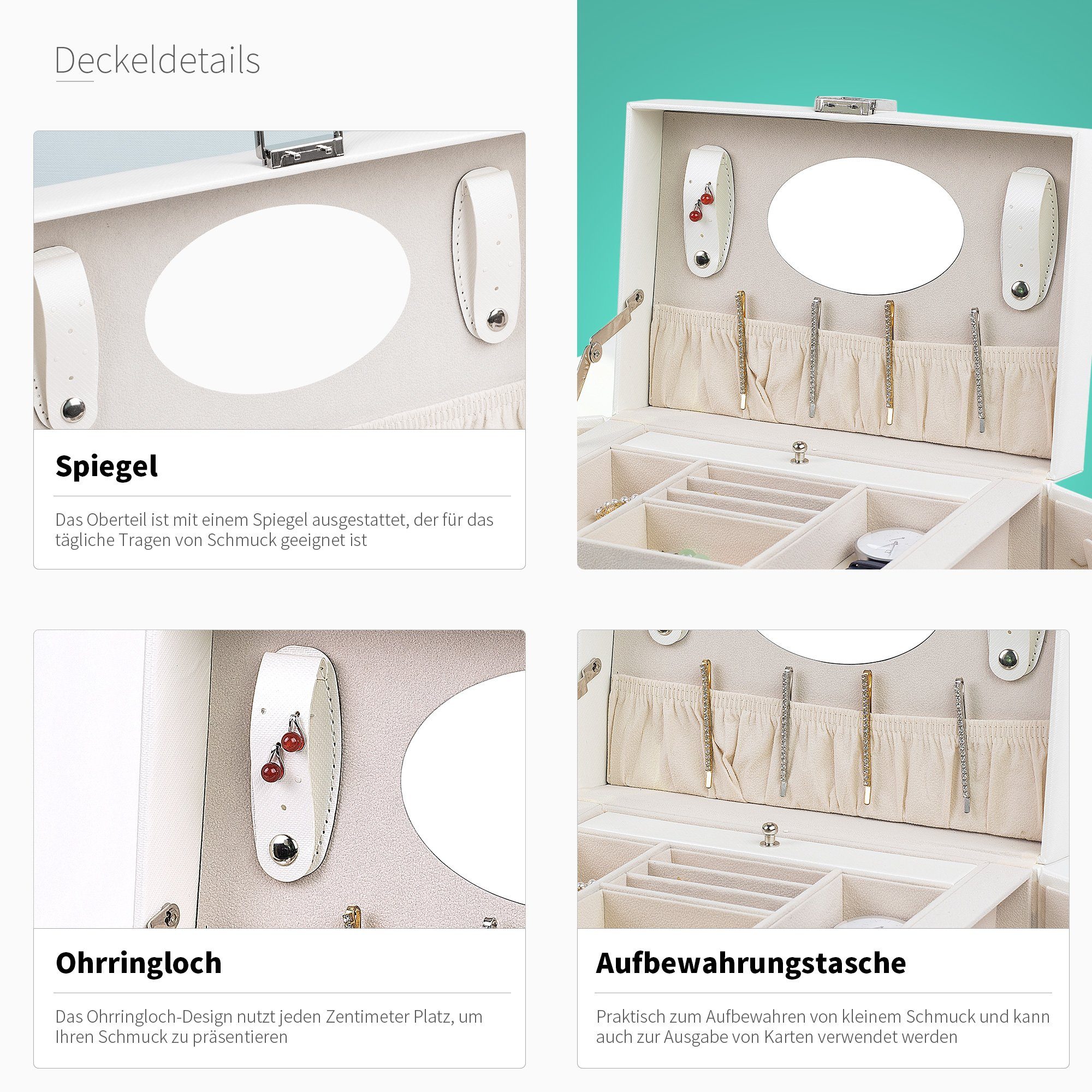 AdelDream Schmuckkasten YY-J08, Schmuckkoffer, abschließbar, 4 Ebenen mit 3 Schubladen