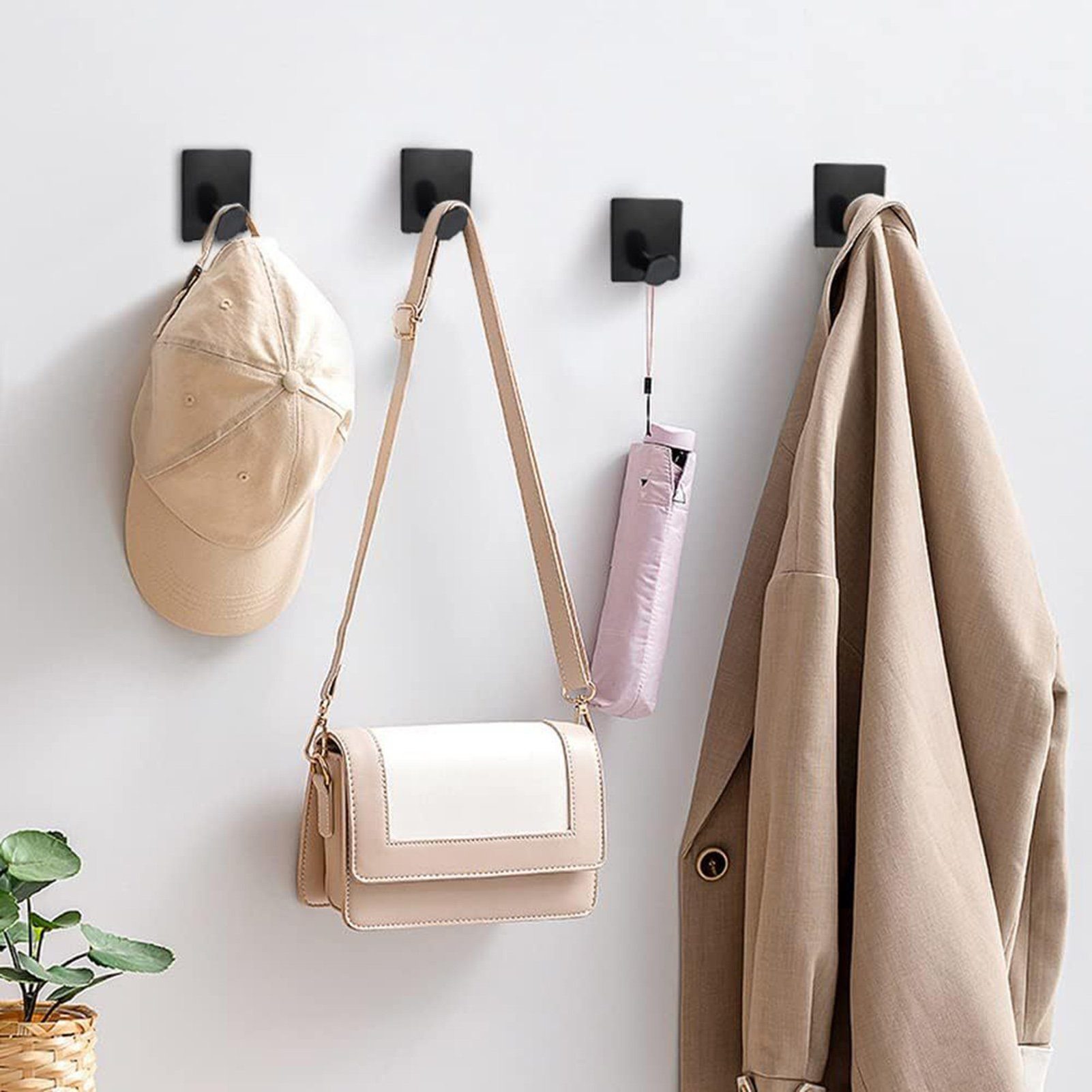 Blusmart Wandhaken 4 Stück Wand Montiert Kleiderbügel Tür Haken, (RobeKleidung Haken, Stanzfreies), Lackhaken aus Edelstahl