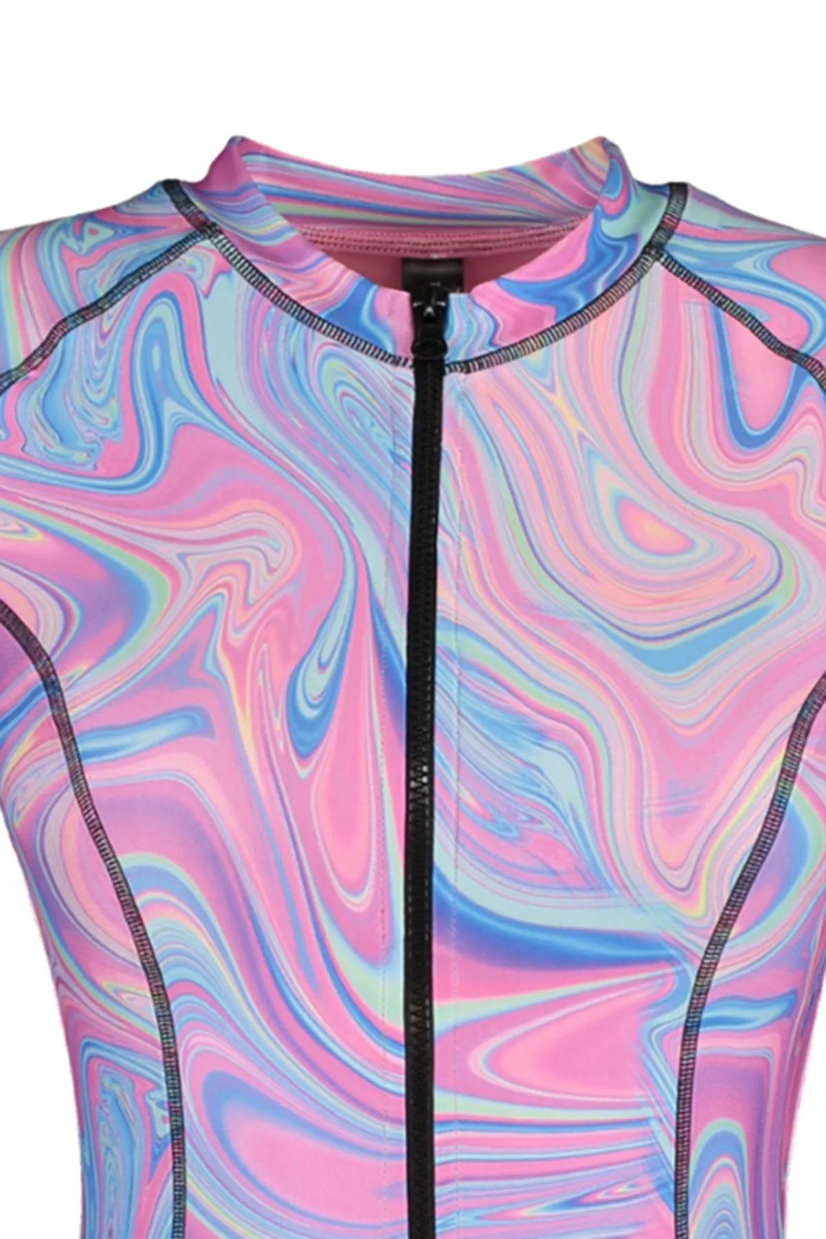 Trendyol Collection  Langärmliger Hipster-Surf-Badeanzug mit abstraktem Muster und Reißverschluss TBESS21MA0034