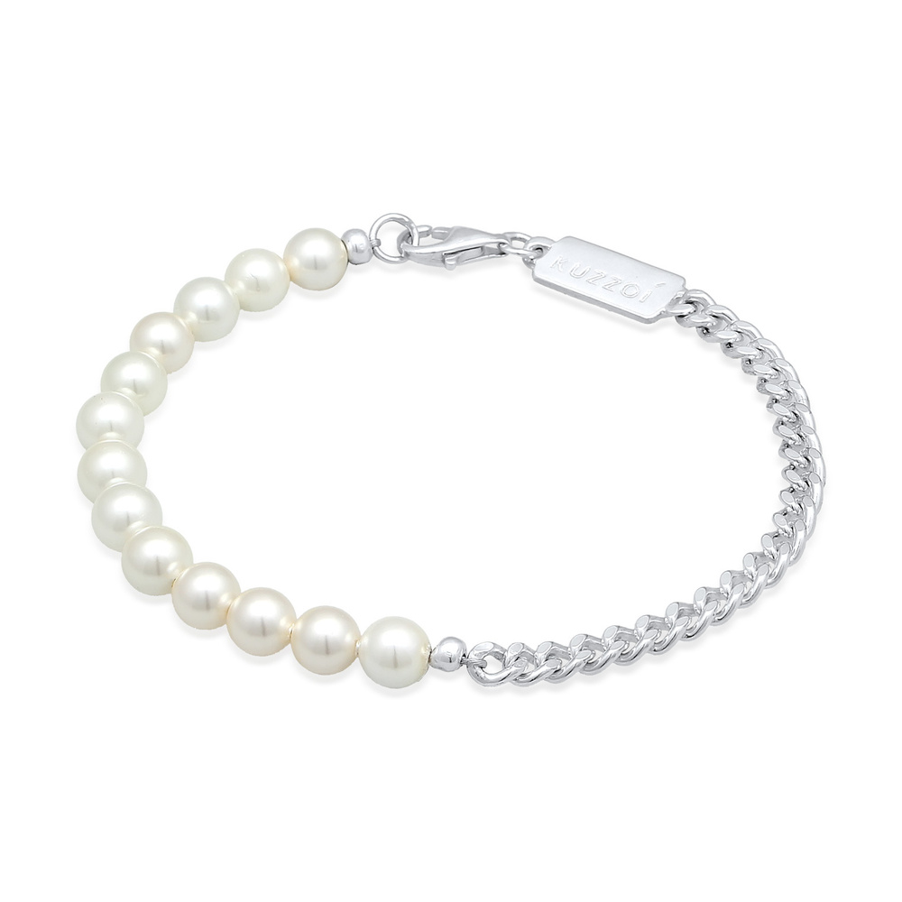 KUZZOI KUZZOI Bracelet Hommes tendance Massif avec perles de coquillage en argent sterli Bracelet