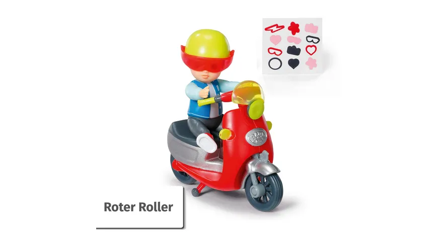 BABY born Minis - Playset Scooter, 7 cm große Puppe Simon mit Roller und Helm, 906118, Zapf Creation