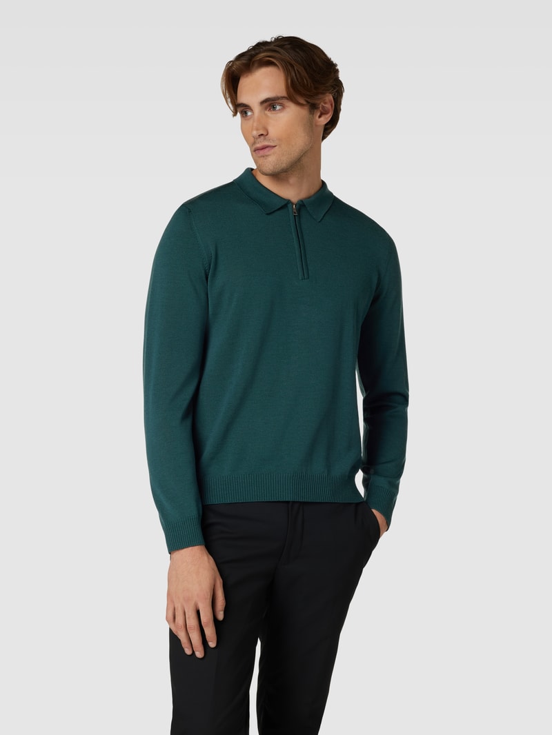 Strickpullover mit kurzem Reißverschluss Modell 'POLO ZIP' in bottle
