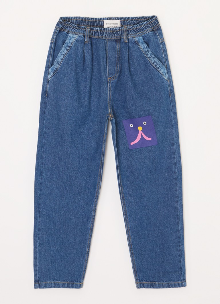 BOBO CHOSES Jeans a gamba larga con stampa di faccine divertenti