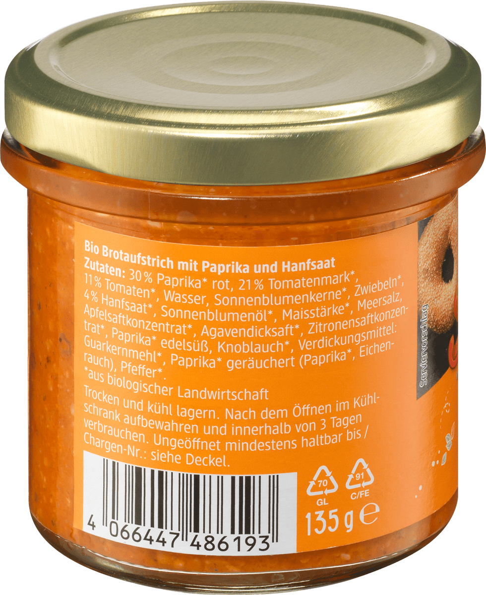 Brotaufstrich, Saatenaufstrich Paprika & Hanf, 135 g