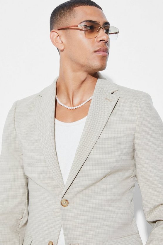 Einreihige karierte Skinny Anzugjacke