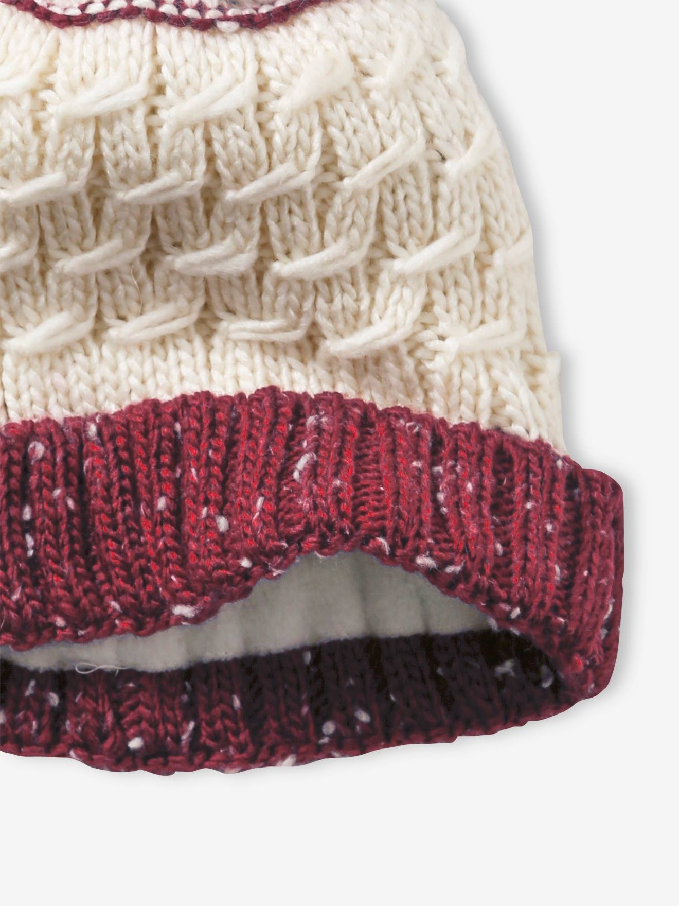 Bonnet garçon en maille torsadée bordeaux