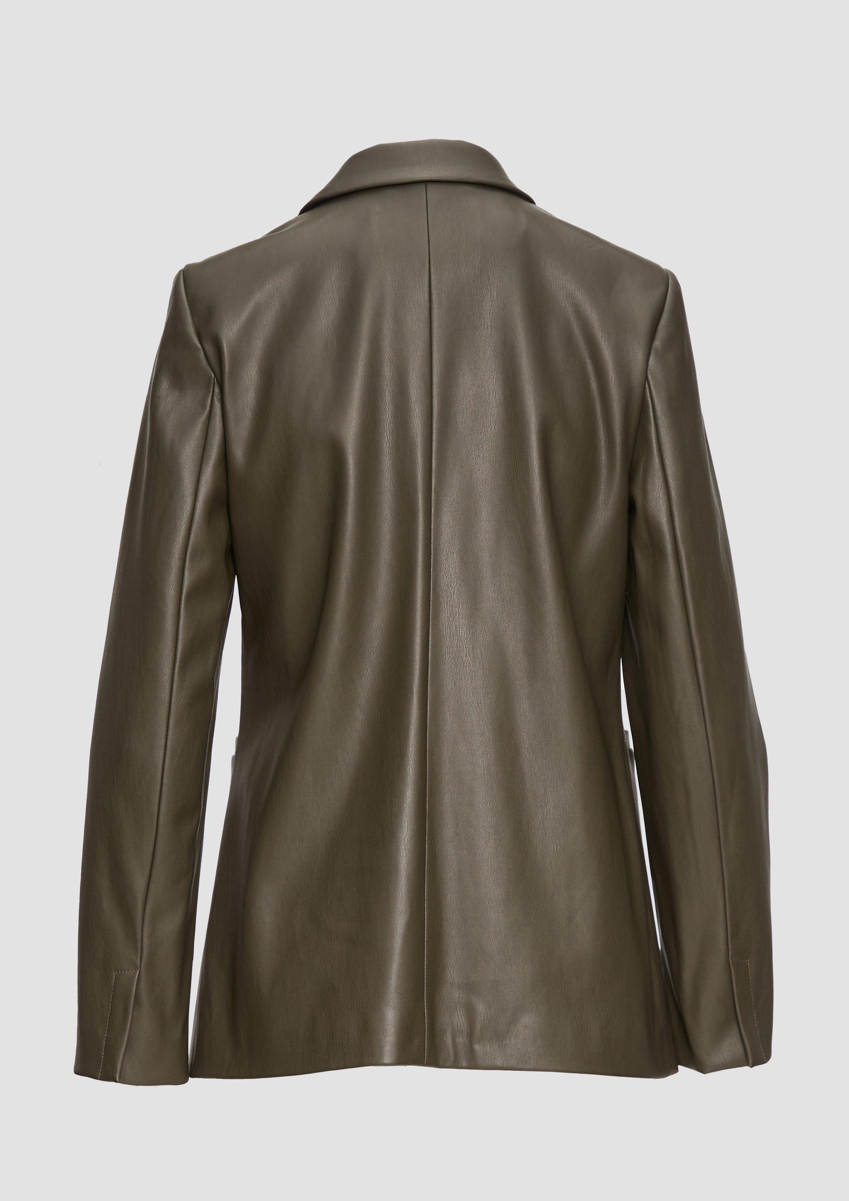 Taillierter Blazer aus Kunstleder - olivgrün