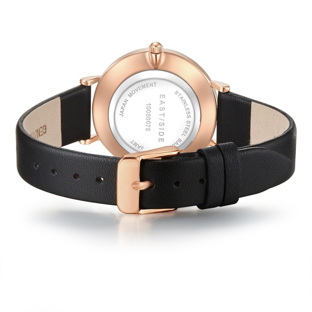 EASTSIDE Montre à quartz Rosehill en Or rose Cuir véritable en Noir Montre