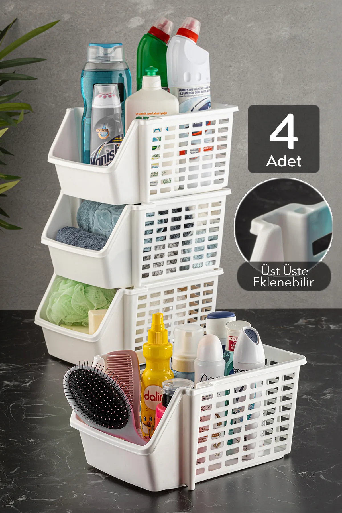 Meleni Home  Set mit 4 stapelbaren Badezimmer- und Küchenregalen – Küchenorganisator