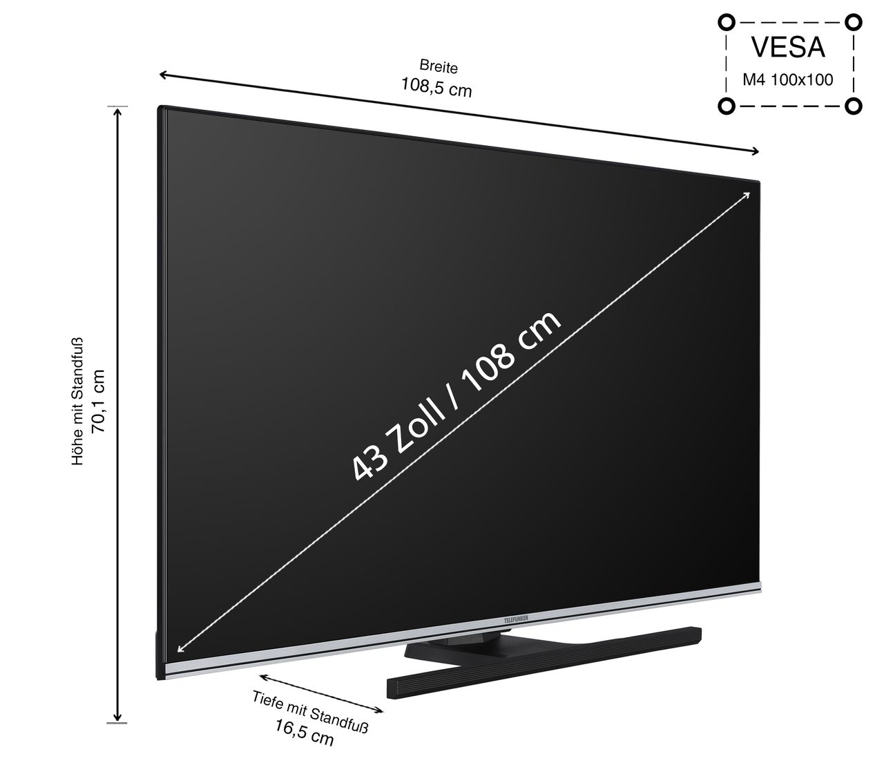 Telefunken QU43AN900M 43 Zoll QLED Fernseher / Android Smart TV (4K Ultra HD, HDR Dolby Vision)