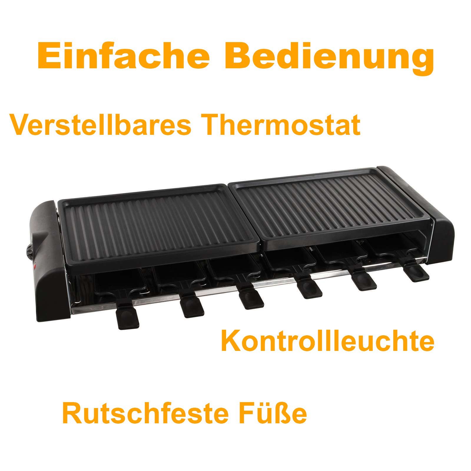 LIVOO Raclette LIVOO Raclette-Grill Raclette-Party-Set 12 Personen DOC185, 12 Raclettepfännchen, 1800,00 W, Antihaftbeschichtung, abnehmbare Grillplatten, rutschfeste Füße