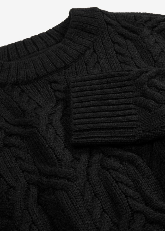 Rundhals-Pullover mit Zopfmuster