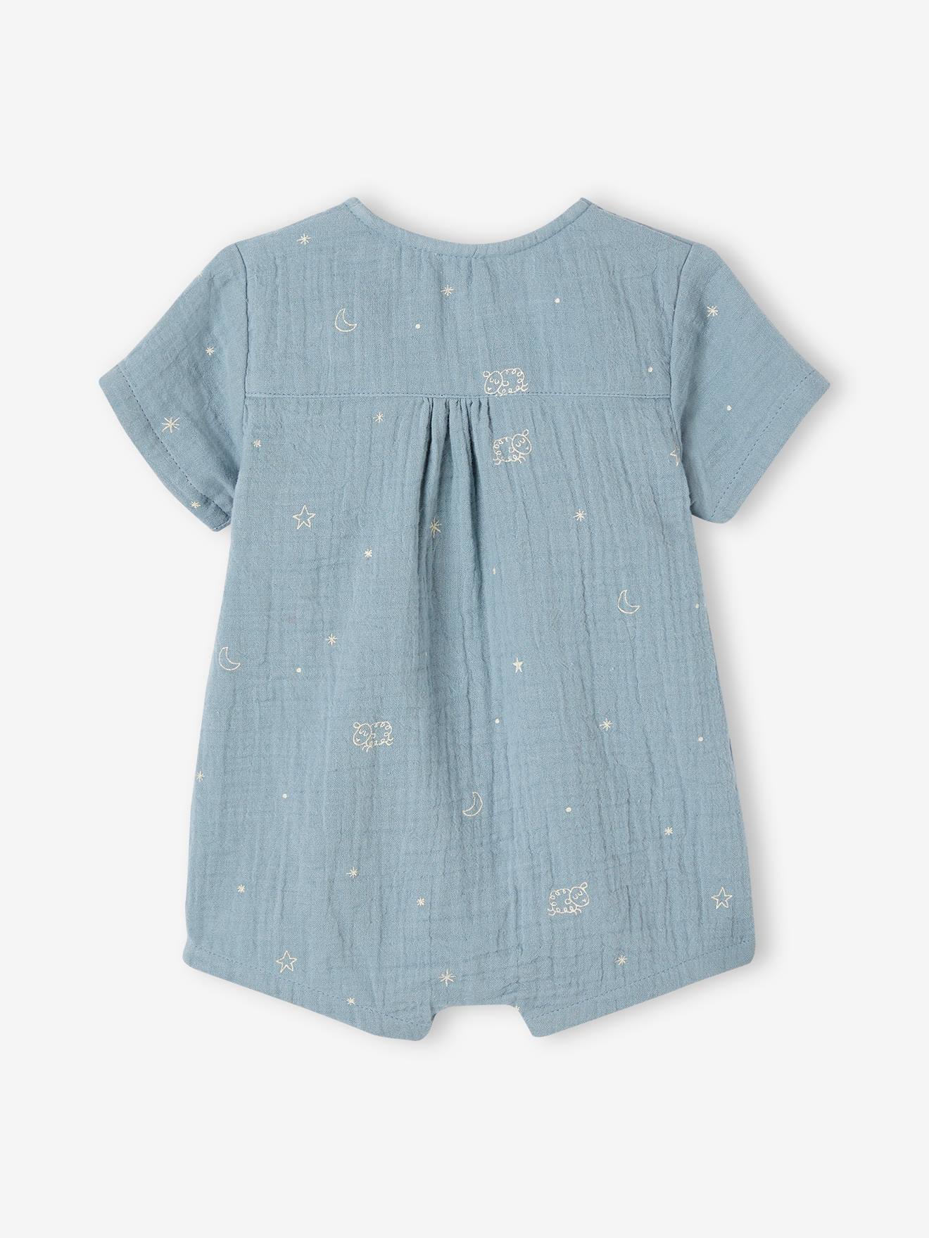 Vertbaudet Kurzer Baby Schlafanzug, personalisierbar Oeko-Tex - graublau