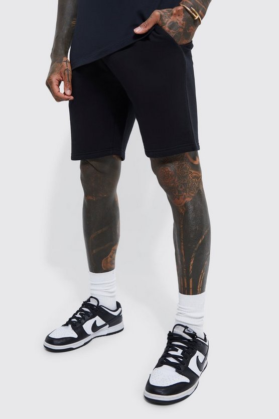 Mittellange Basic Slim-Fit Jersey-Shorts