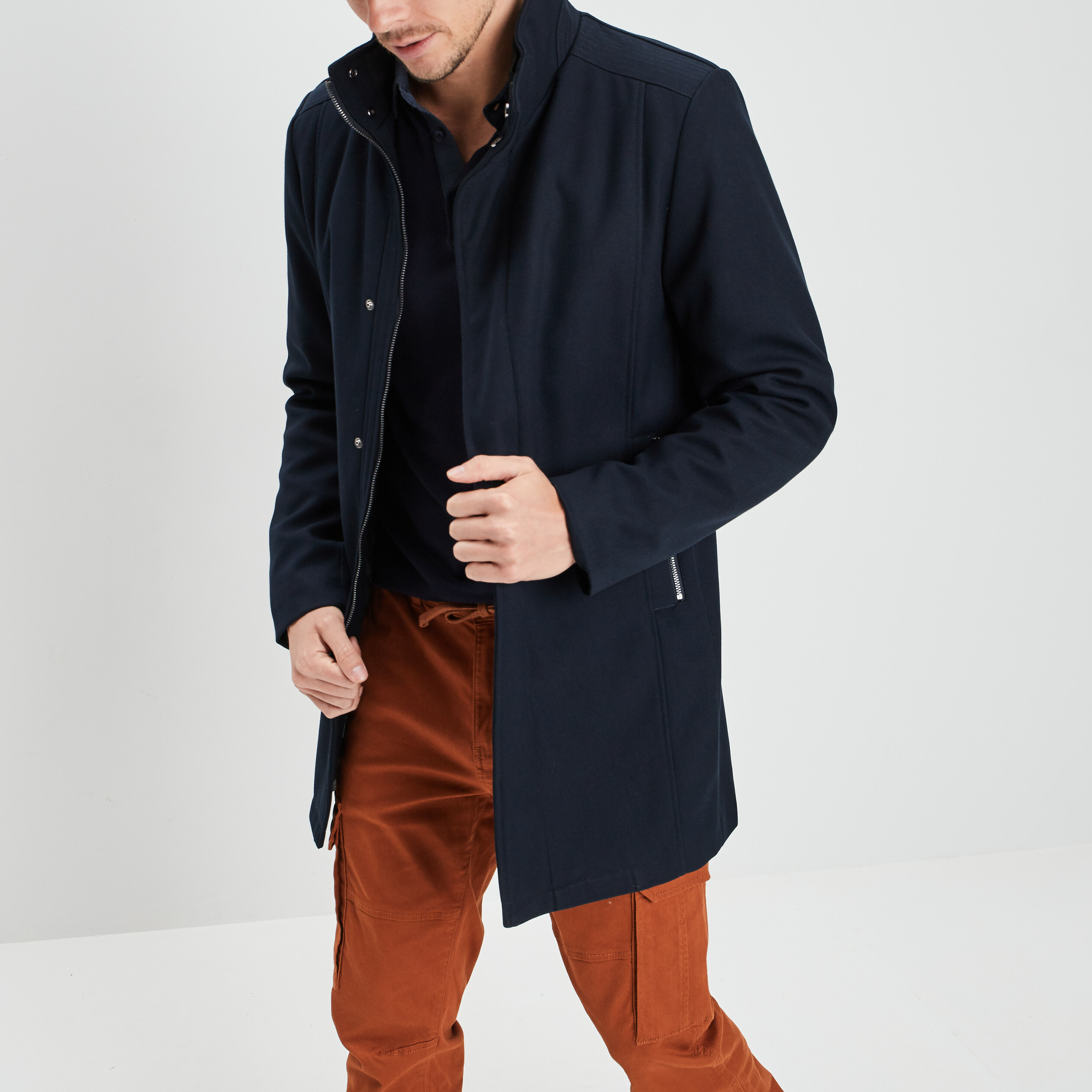 Manteau droit long bleu marine homme | La Halle