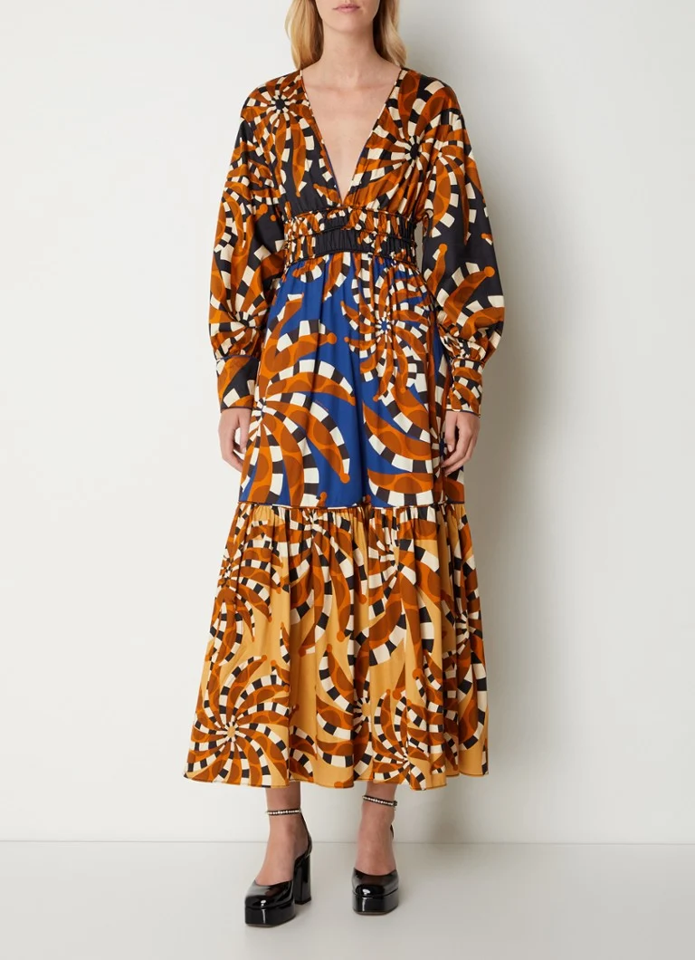 Farm Rio Bananada maxi dress with graphic print and puff sleeves