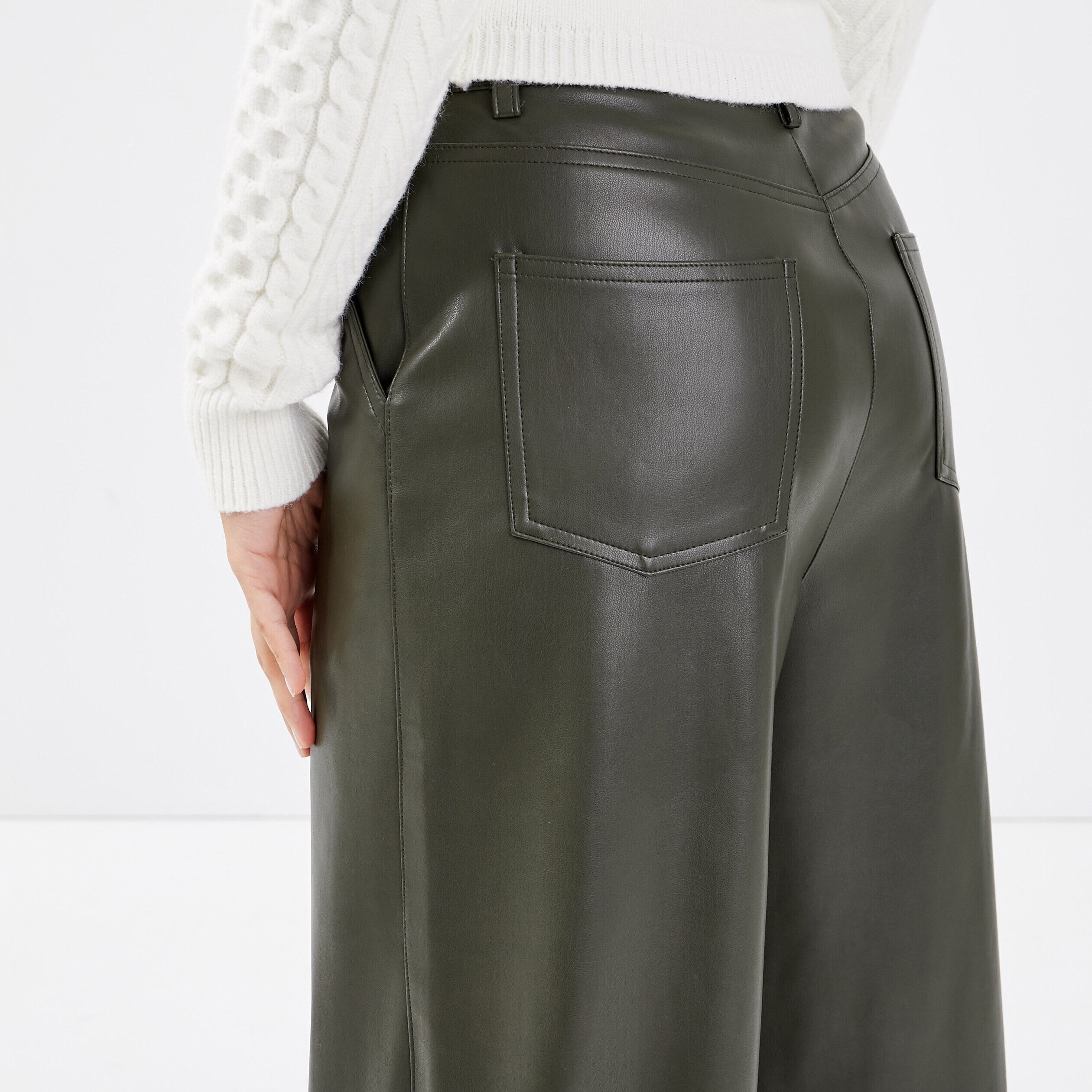 Pantalon bootcut taille haute vert kaki femme | Cache Cache