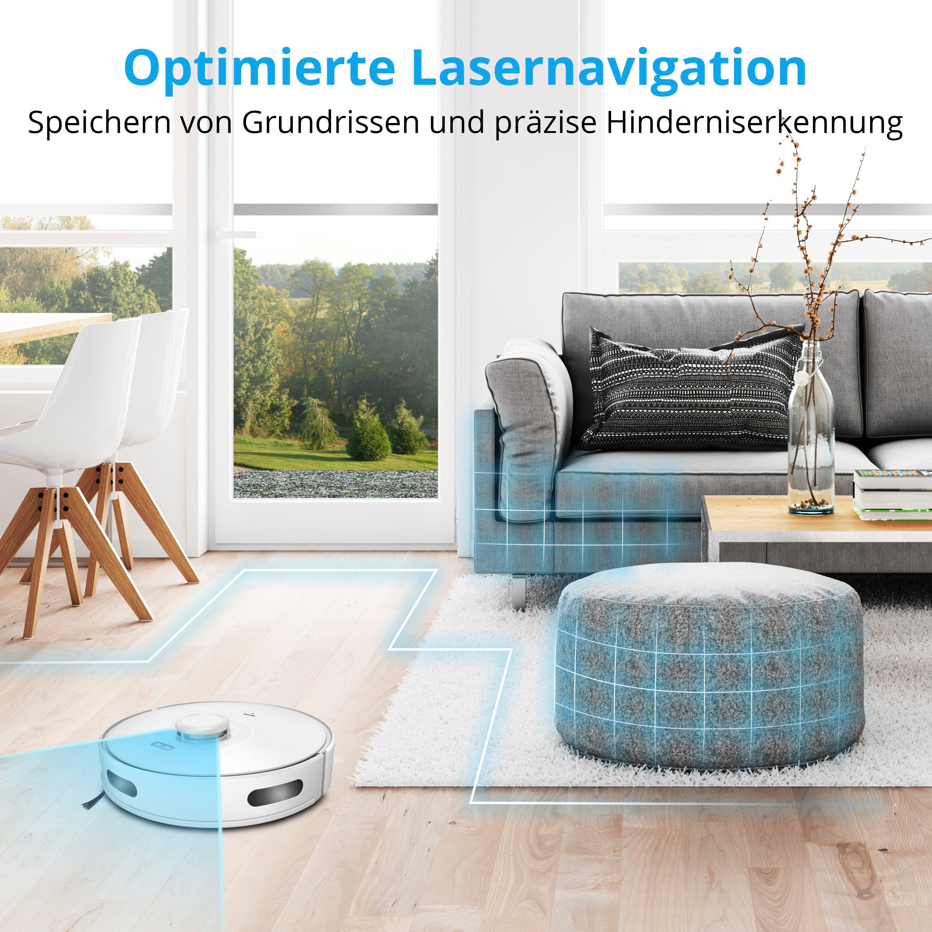 Medion® Saugroboter X10 SW, mit Lasernavigation und Wischfunktion, 20 W, 2.700Pa Saugkraft, 2in1 Roboterstaubsauger, präzise Kartenerstellung
