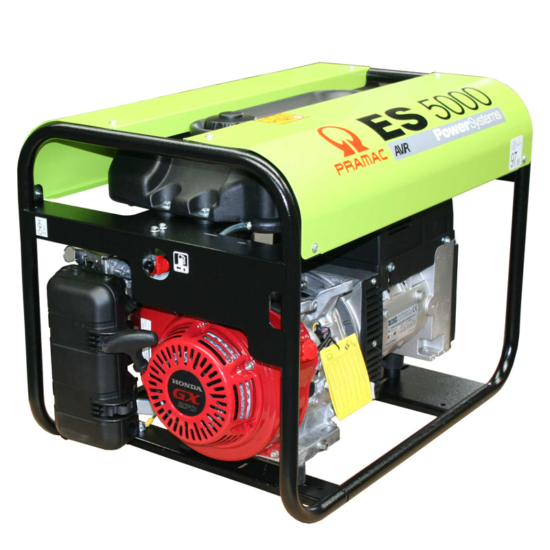 Gerador a gasolina profissional Pramac PE402SH1000 ES5000 com motor Honda, 5100 watts, 230V.