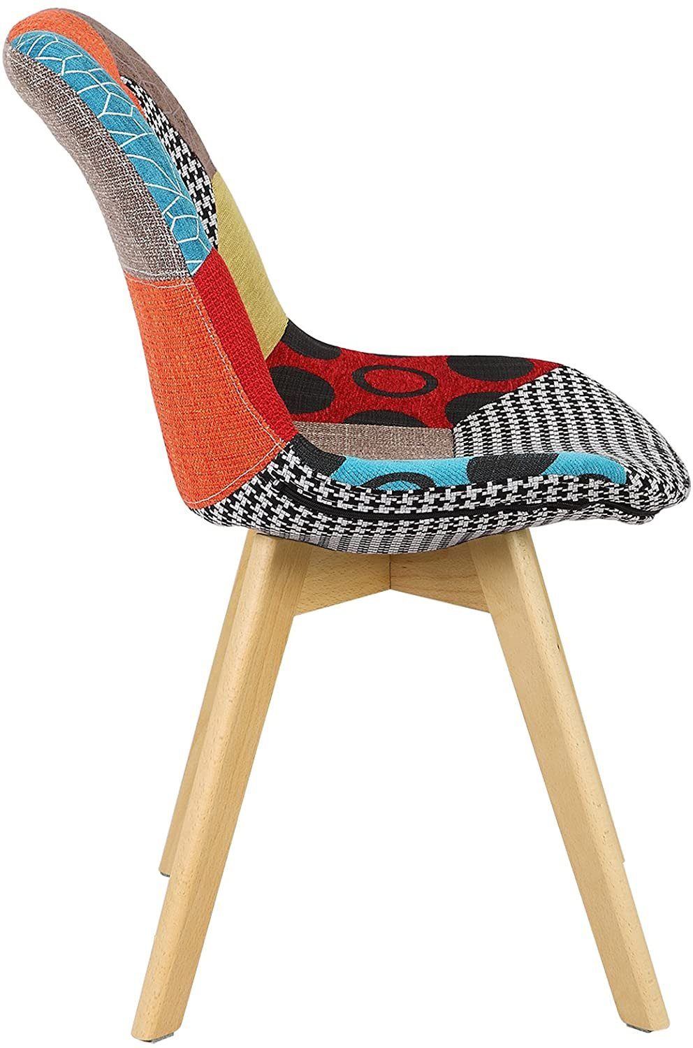 Woltu 4-Fußstuhl (1 St), Patchwork Stühle, Leinen Stoff Holzbeine