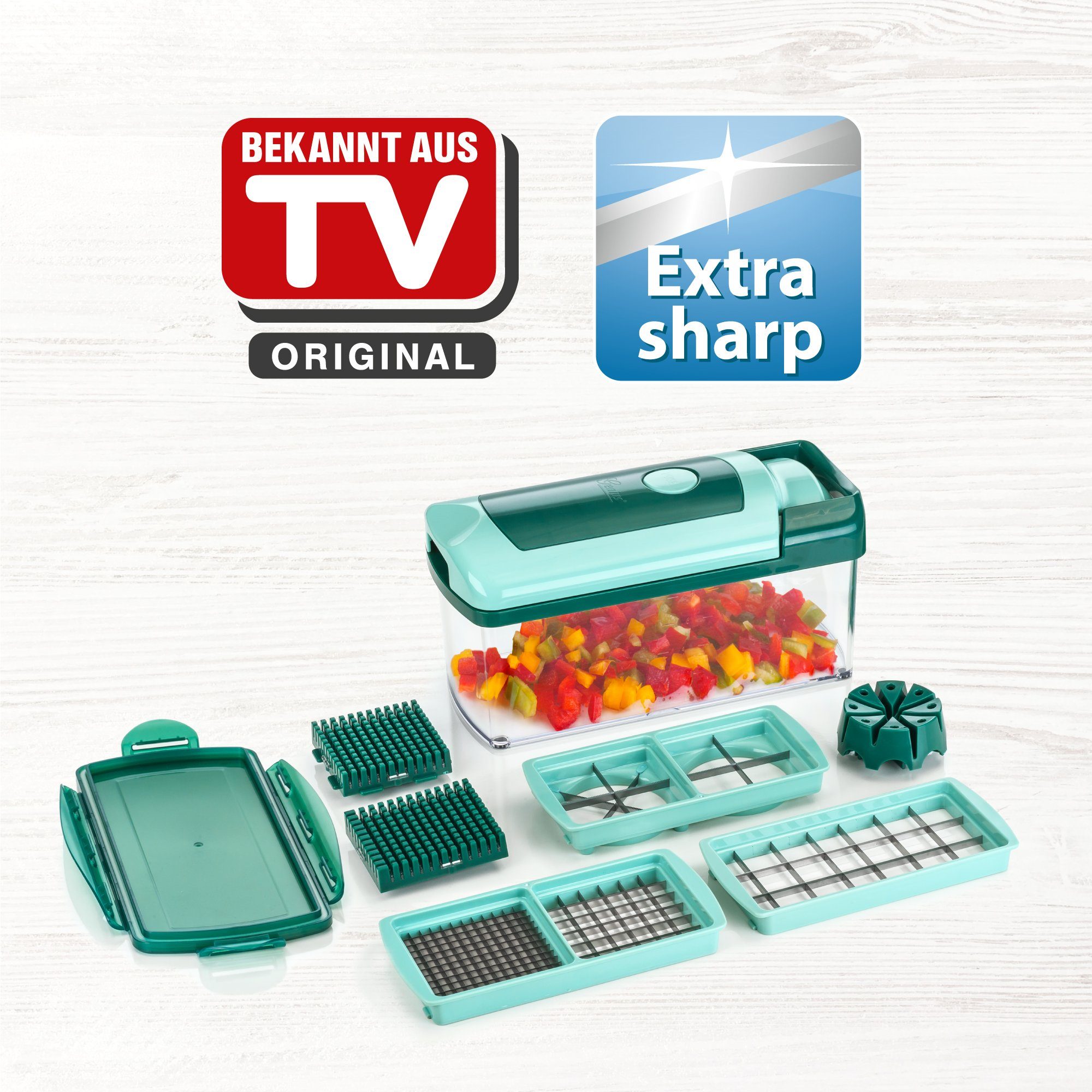 Genius Gemüseschneider Nicer Dicer Fusion Gemüsehobel Gemüse Obst Zerkleiner, Auffangbehälter 2500ml Tomaten Kartoffeln Zwiebel Schneider