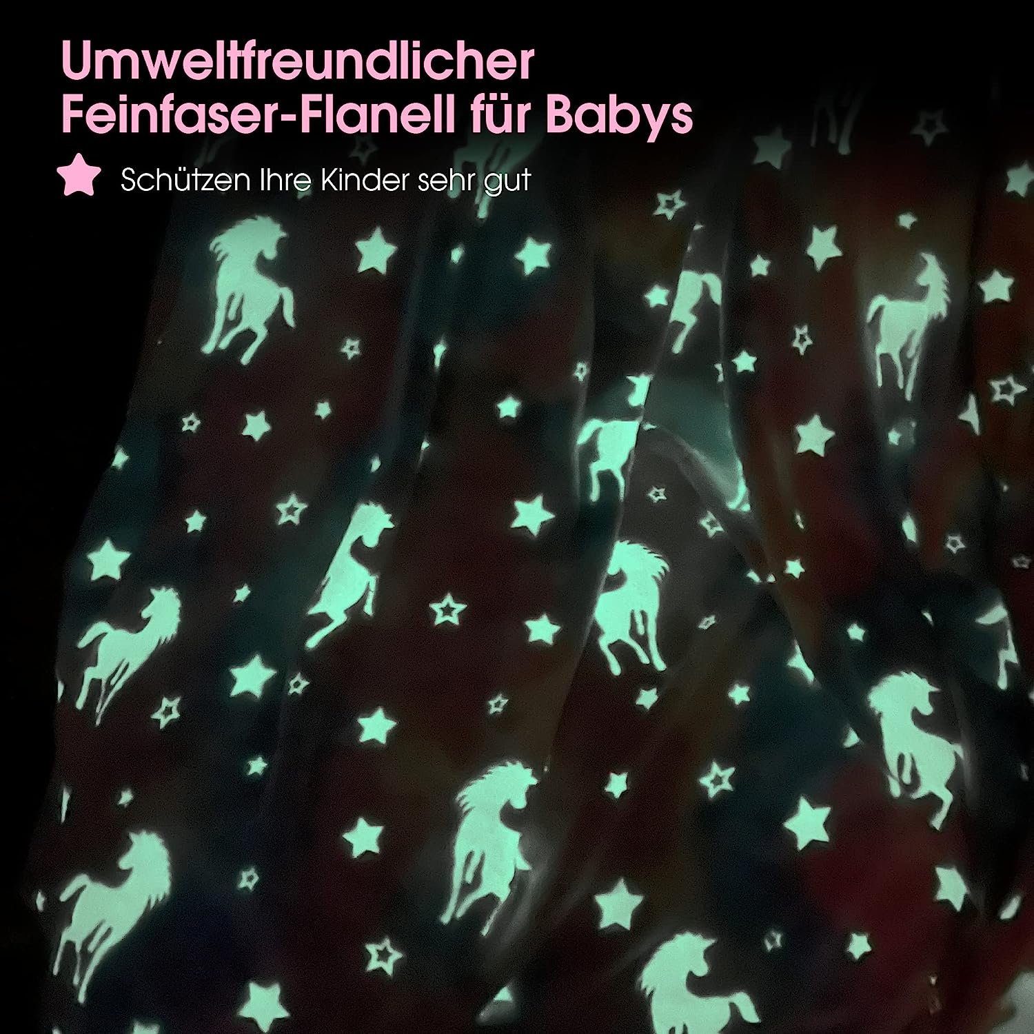 Kinderdecke Kinder Glow In The Dark Decke 150×130cm Einhorn, DRSEON