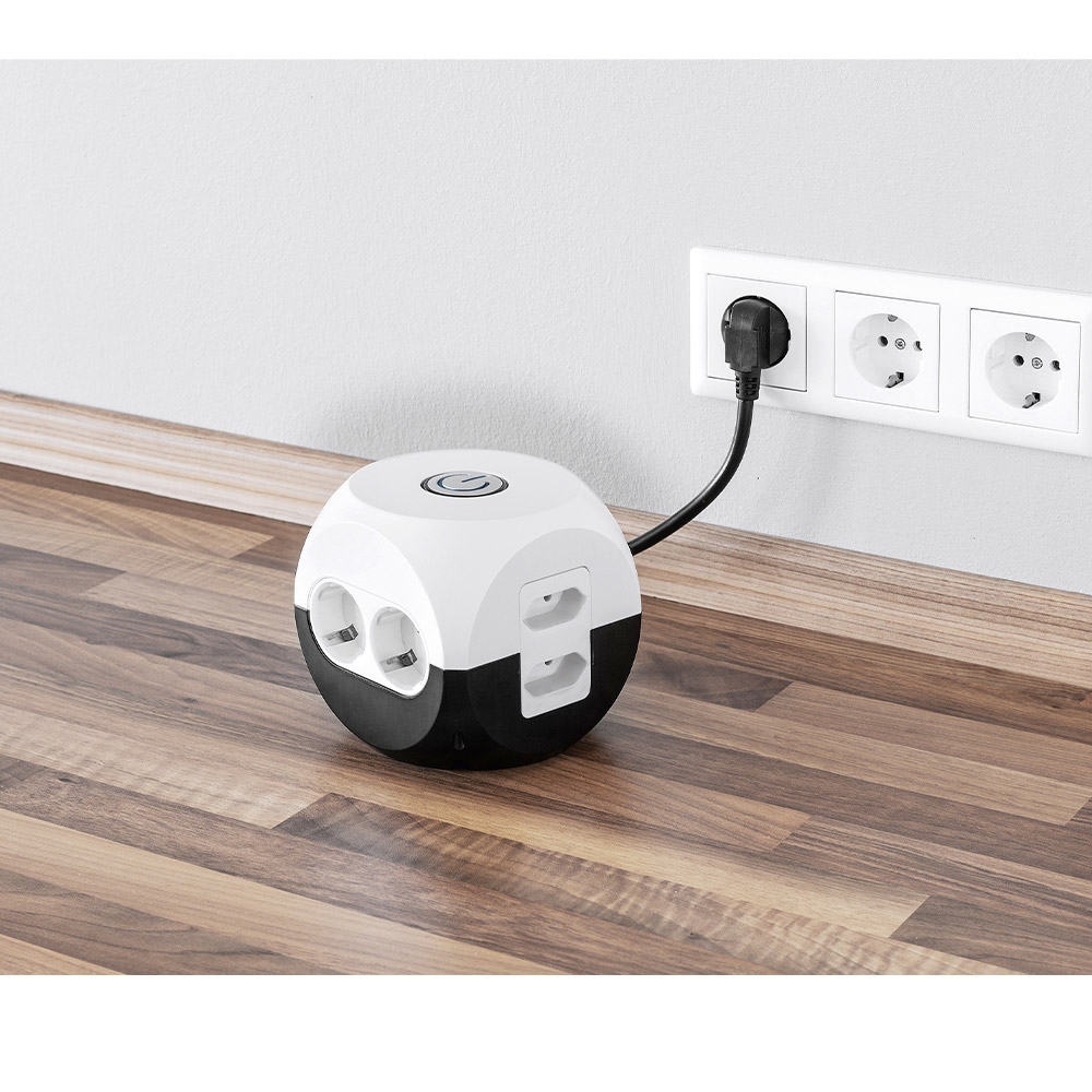 Powertec Electric Steckdosenwürfel, Weiß/Schwarz