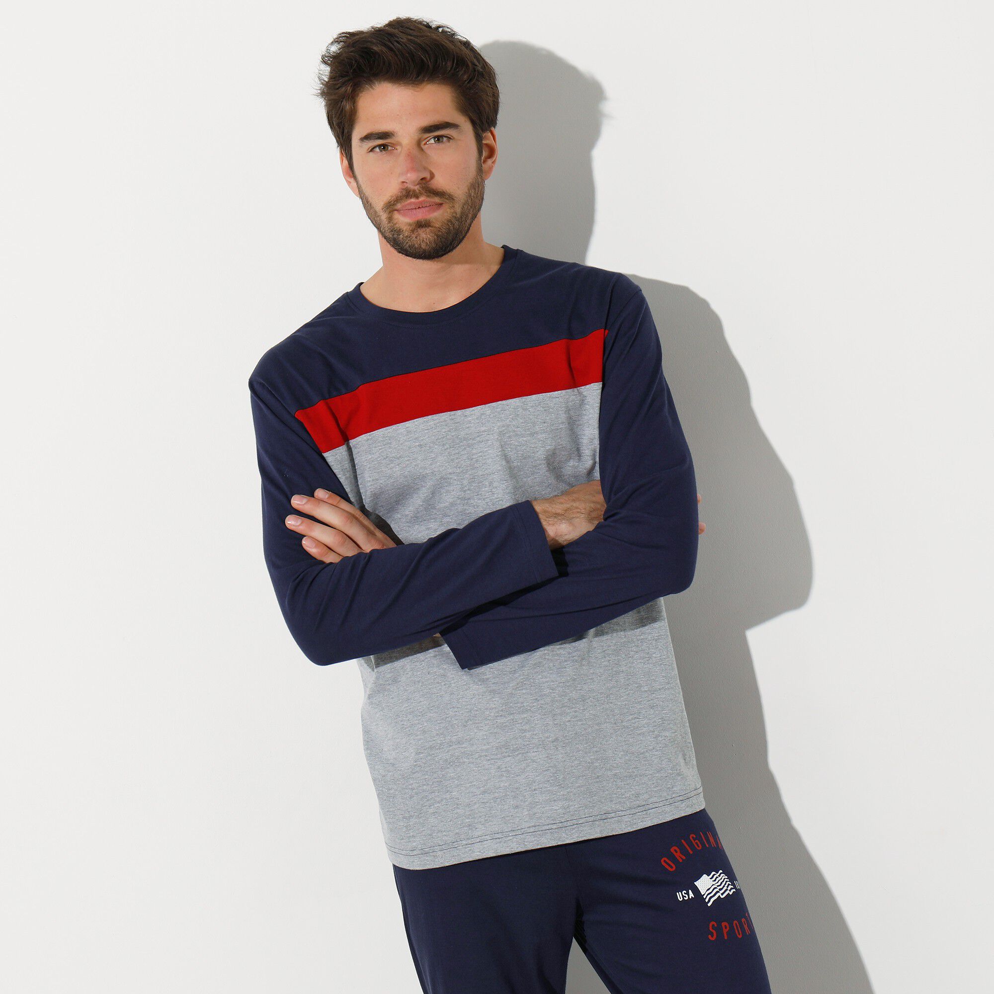 Tee-shirt pyjama tricolore manches longues