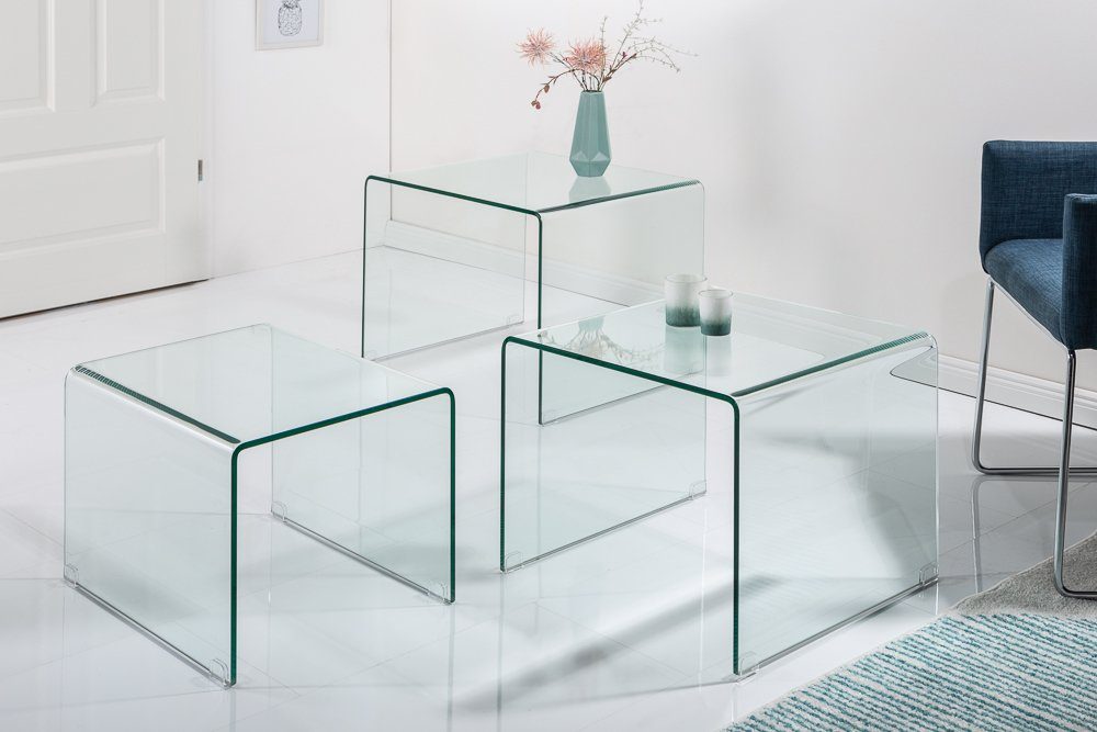 riess-ambiente Couchtisch FANTOME 60cm transparent (Set, 3-St), Wohnzimmer · Glas · eckig · Modern Design