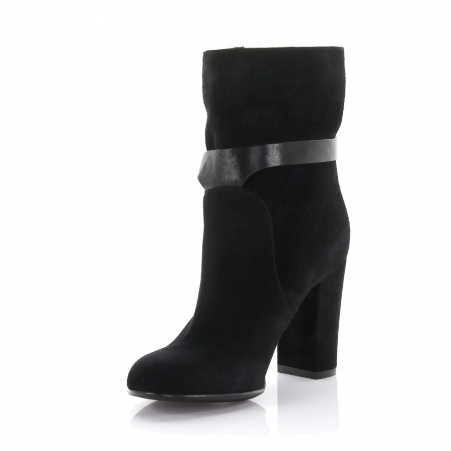 Sergio Rossi - Stiefeletten Kalbsleder Veloursleder Metallverzierung schwarz - schwarz