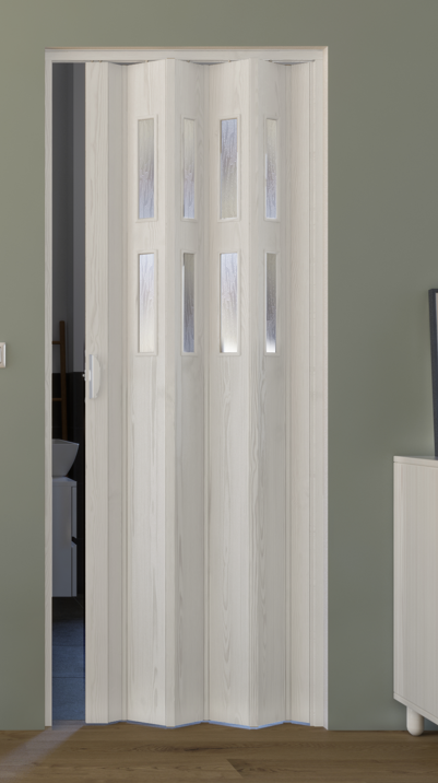 Forte Falttür Luciana Esche weiß 3D, 2 Fenster
