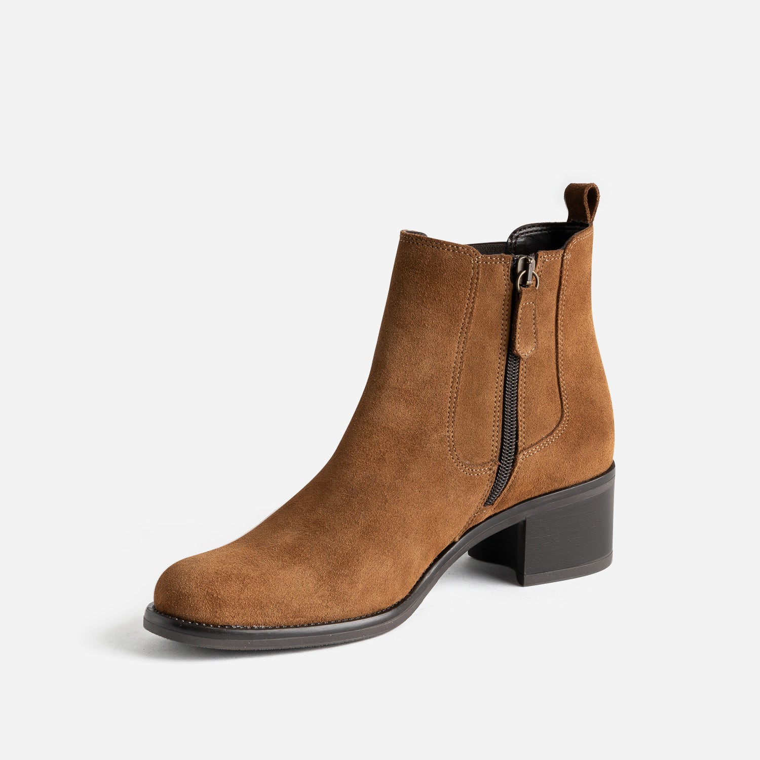 Boots cognac en cuir velours