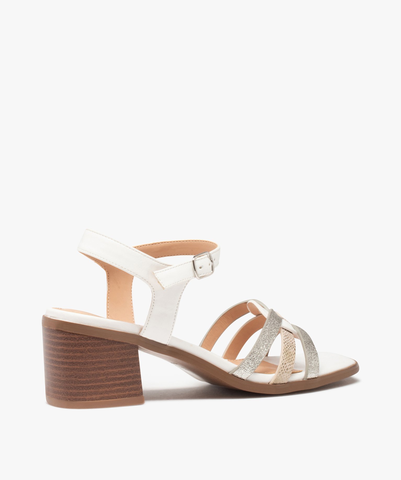 Sandales femme à talon carré et brides entrelacées blanc | GEMO