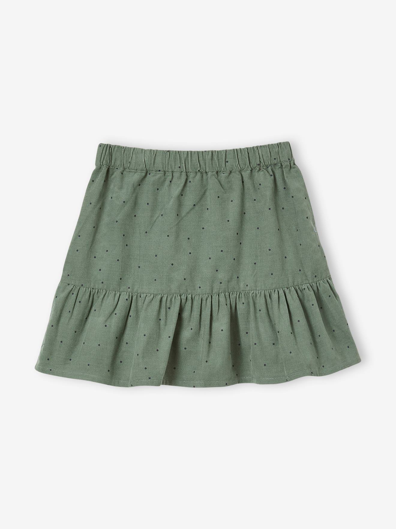 Jupe à volant en velours fille vert imprimé