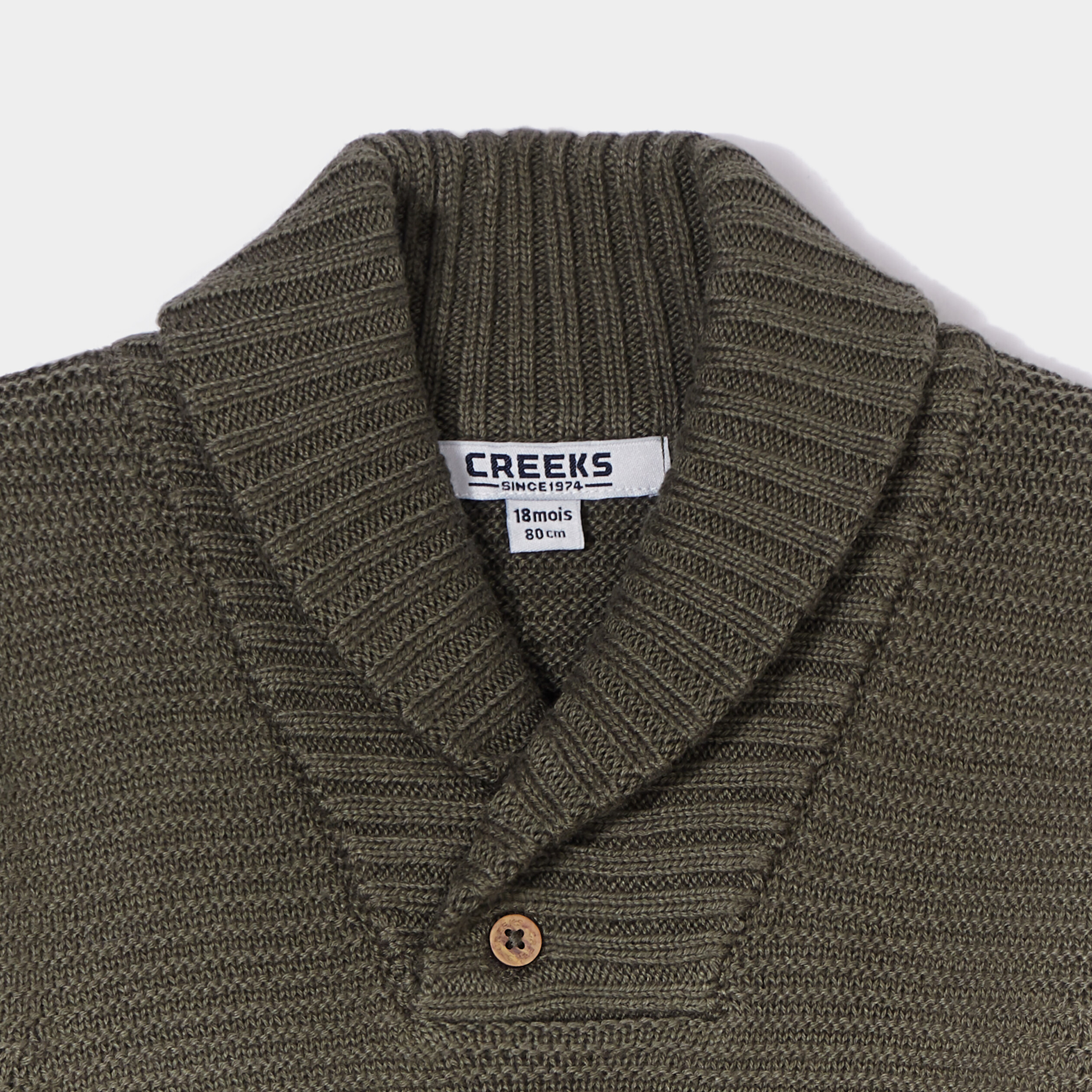 Pull col châle boutonné Creeks vert kaki bébé garçon | La Halle