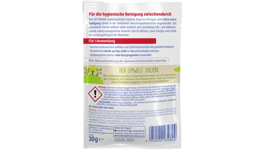 HEITMANN Express Spülmaschinen Hygiene-Reiniger 30 g