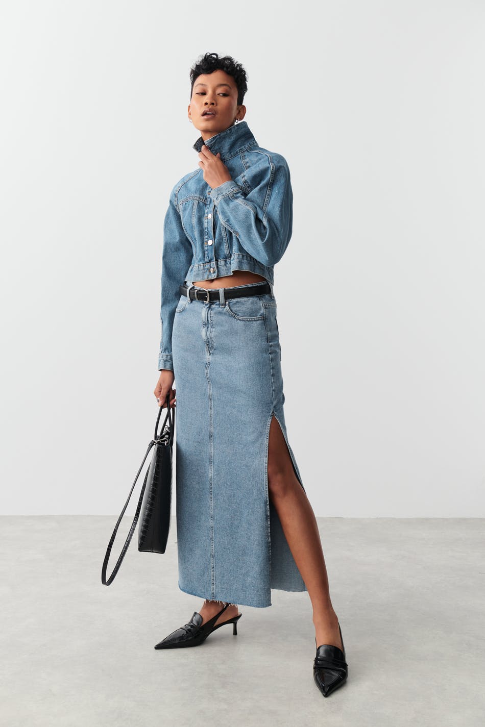Maxi slit denim skirt