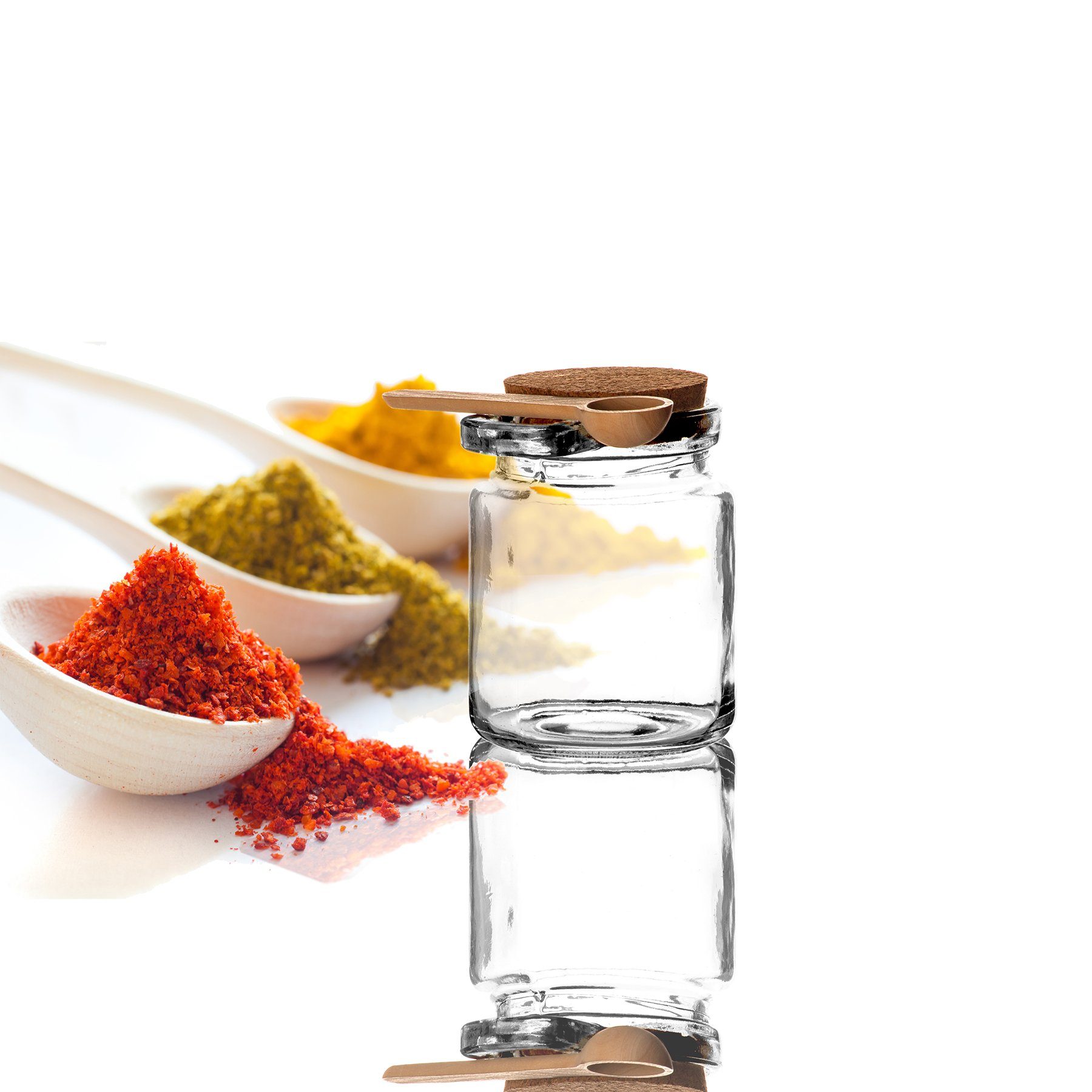BigDean Gewürzbehälter 6x Gewürzgläser mit Löffel Luftdichter Korkverschluss Gewürzglas G, Glas. Kork, (6-tlg)