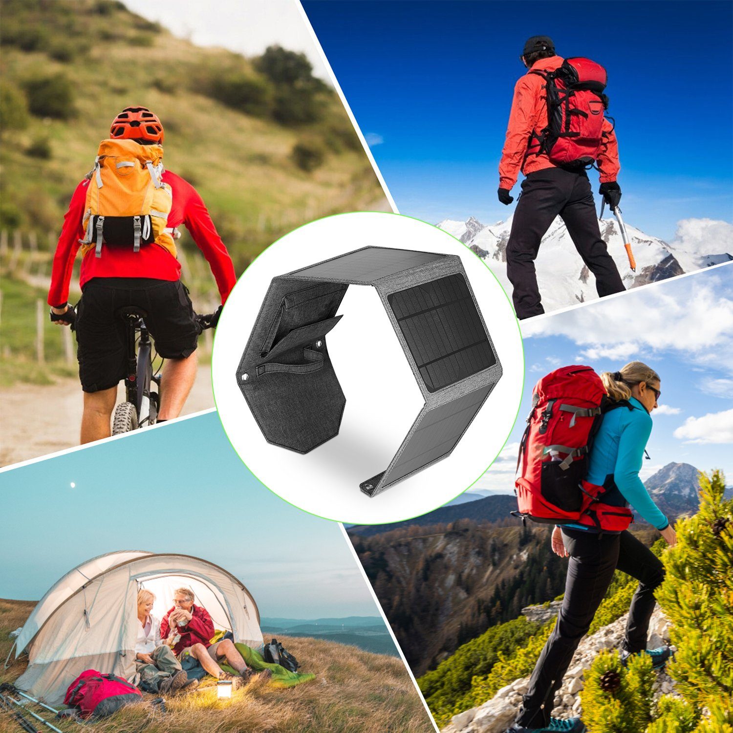 LETGOSPT Solarmodul 50W Portable Solarmodul Ladegerät, Faltbares Panel Wasserdichte IP67, Powerbank Solar Ladegerät für Wandern, Camping, Outdoor