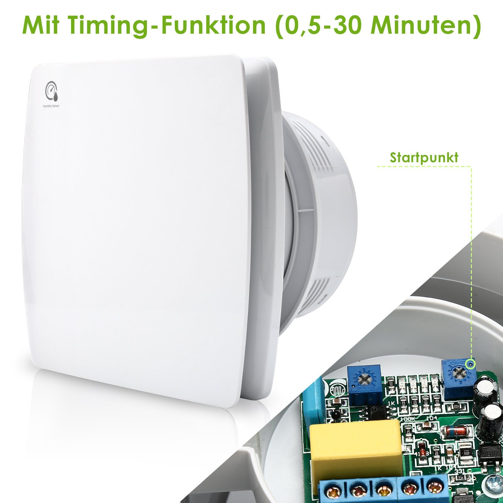 Lospitch Wandventilator Badlüfter mit Feuchtsensor und Nachlauf und Timer 10/15cm