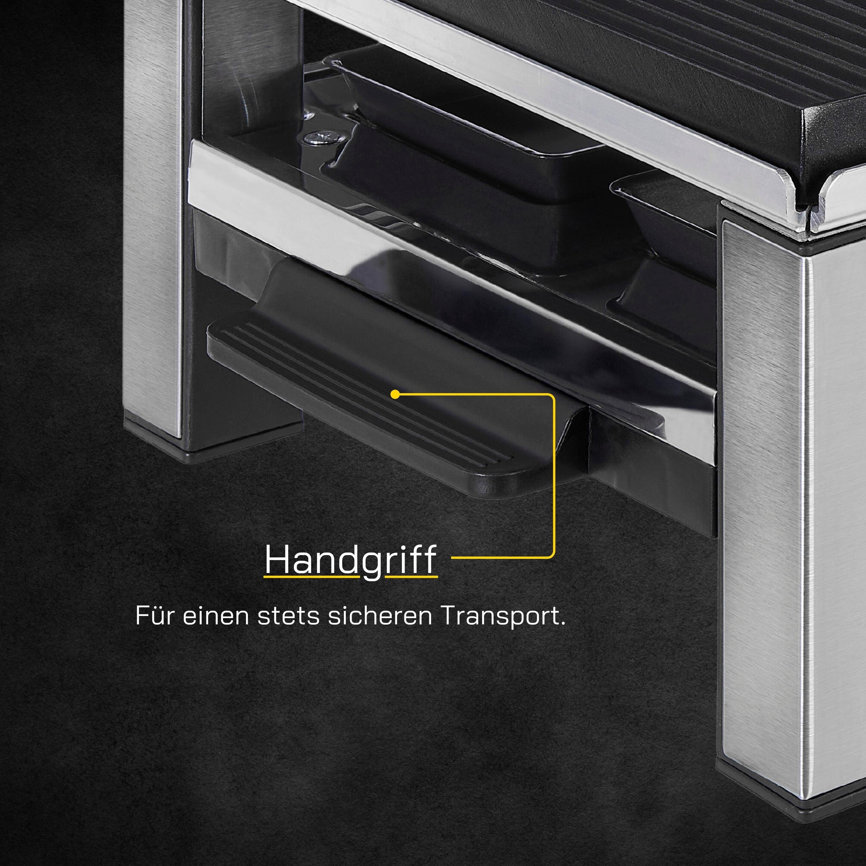 Gutfels Raclette RACLETTE 4010, 4 Raclettepfännchen, 900 W, Wendeplatte als Grill oder Plancha, 4 Personen, Antihaftbeschichtung
