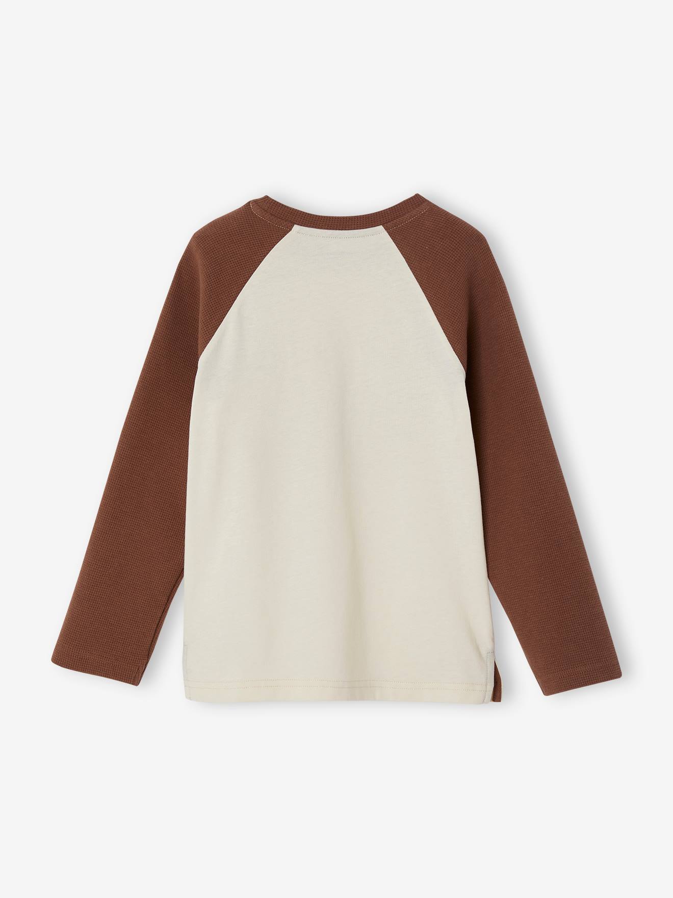 Tee-shirt nid d'abeille voiture garçon manches longues raglan moka