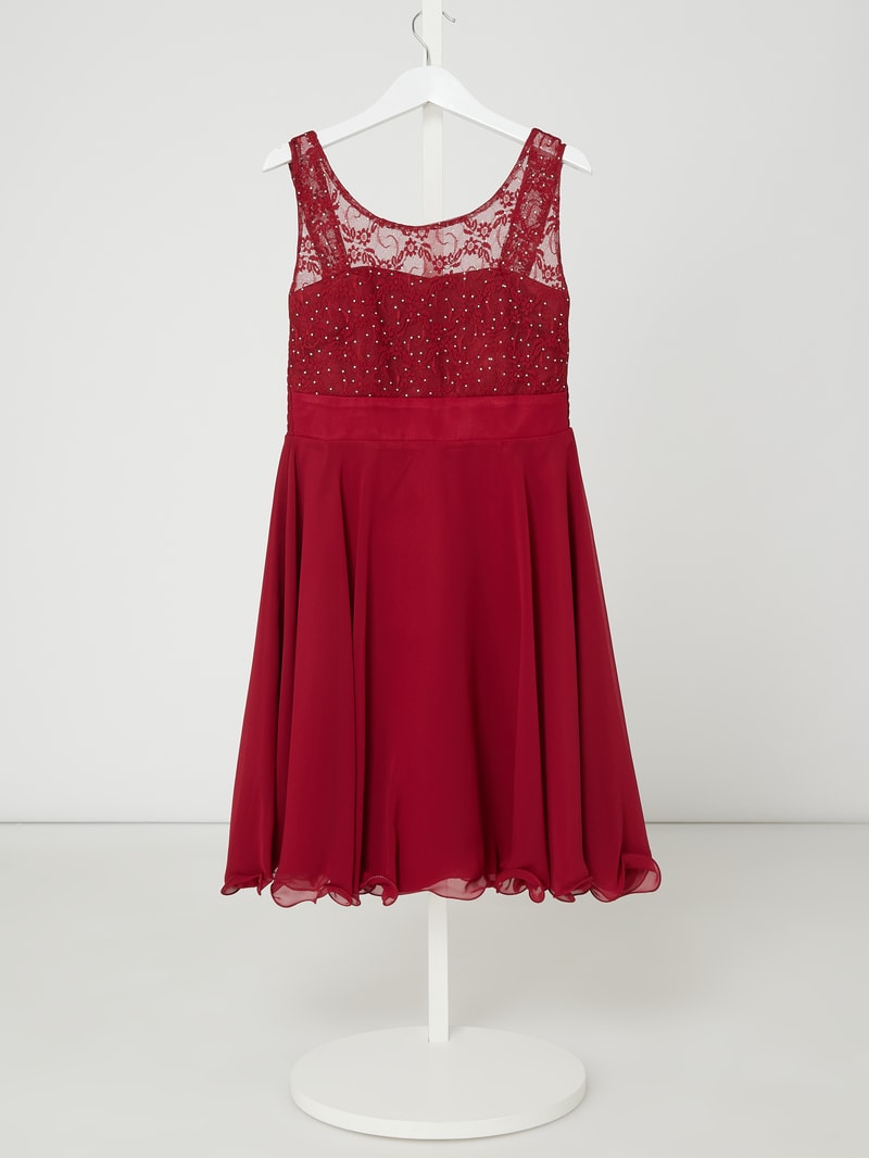 Kleid mit Paillettenbesatz in kirschrot