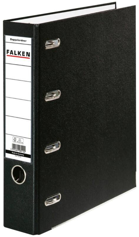 Falken Doppelmappe DIN A5 70 mm Schwarz 4 Ringe S70 Pappkarton, PP (Polypropylen) Querformat