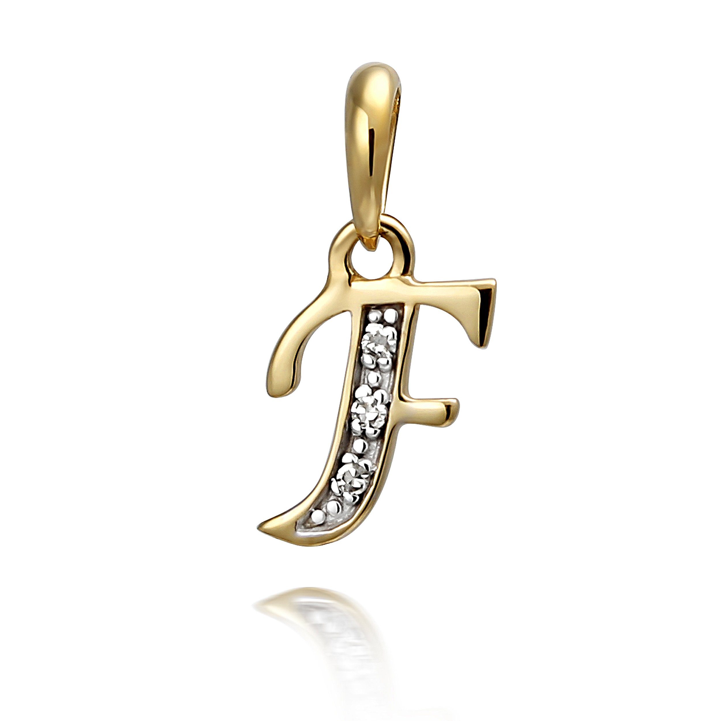 NKlaus Buchstabenanhänger Kettenanhänger Buchstabe F mit 3 Diamanten 333 Gel