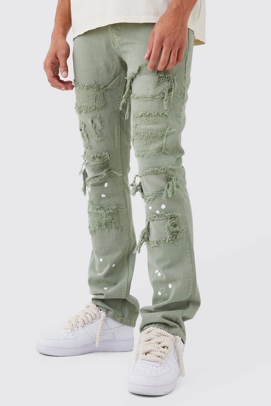 Gebleichte Slim-Fit Schlagjeans mit Rissen