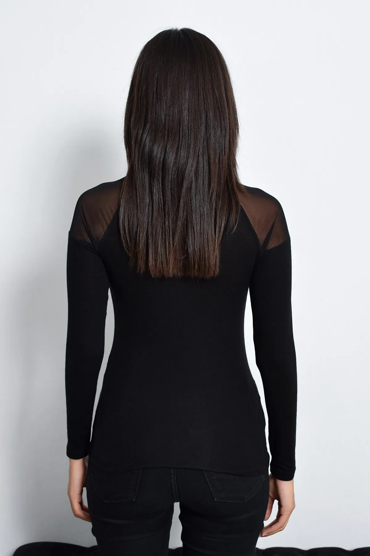 Cool & Sexy  Schwarze Tüllbluse für Damen mit Schultern TZ2075